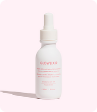 Load image into Gallery viewer, Glowlixir Hydro Collagen Boosting Serum bottle on a pink background