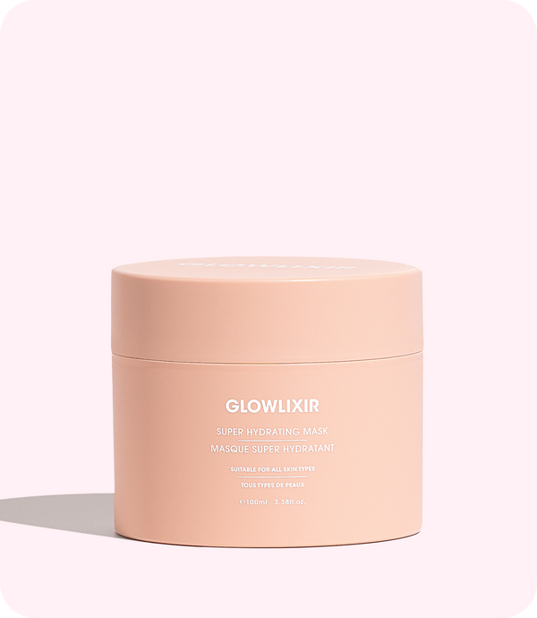 Glowlixir super hydrating mask in jar on pink background